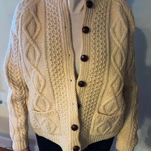 Genuine Handknitted ARAN 100% wool Irish sweater, cream color